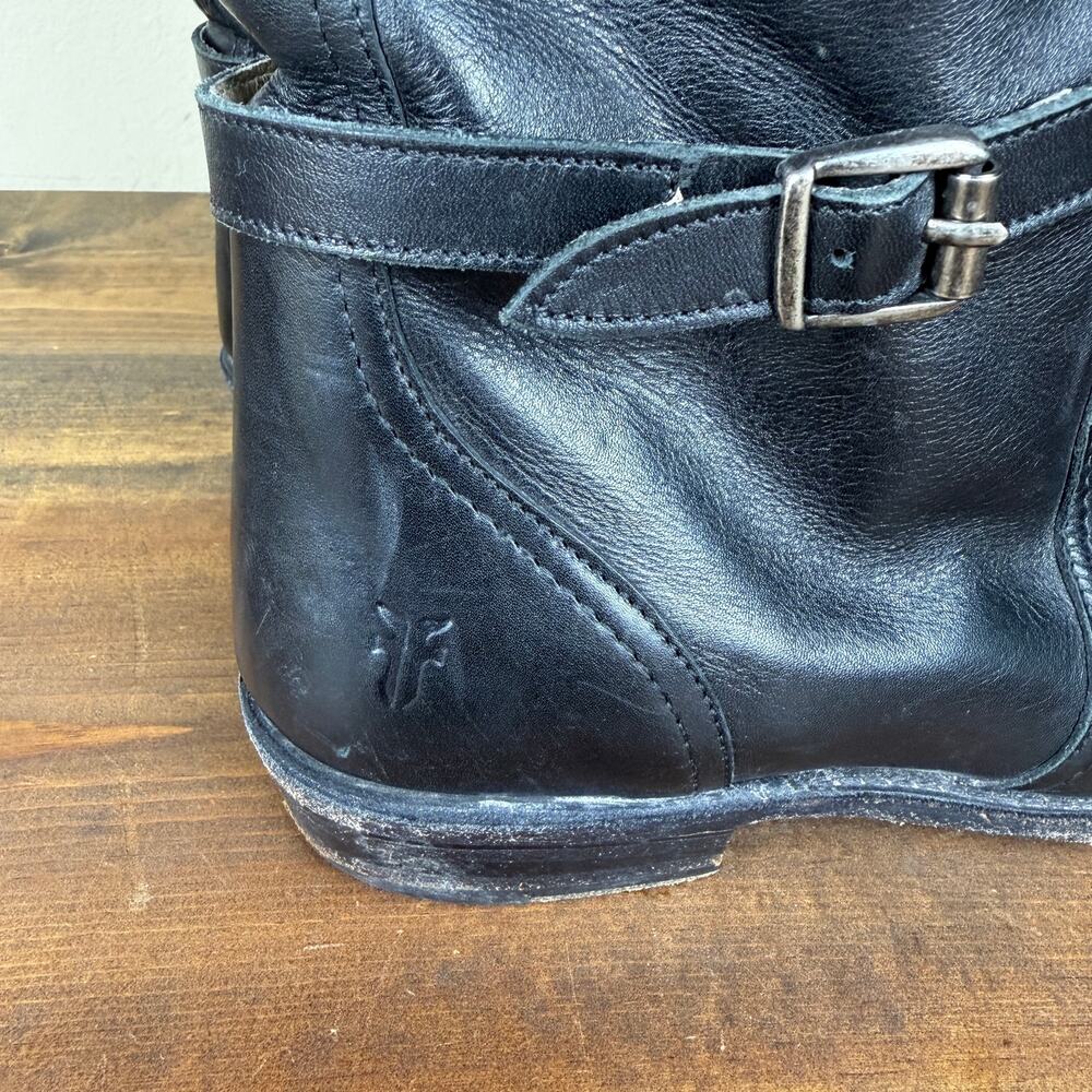 Frye Dorado Black Leather Tall Riding Boots Women's 8 Knee High Buckle 77560 - Picture 3 of 13